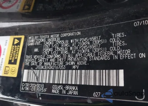 2010 Toyota Highlander Base V6 из США, поврежденный, VIN JTEBK3EH3A2167053